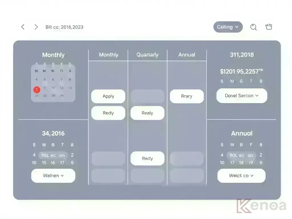 Calendar showing different billing cycles